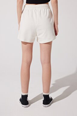 Regular Fit Normal Kesim %100 Pamuk Lastikli Bel Kırık Beyaz Sweat Şort - Off White-L231431102 (görsel 6)