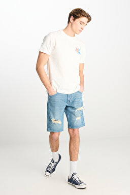 Regular Fit Normal Kesim %100 Pamuk Normal Bel Mavi Jean Kot Şort - Mid Blue-L231629XT