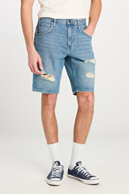 Regular Fit Normal Kesim %100 Pamuk Normal Bel Mavi Jean Kot Şort - Mid Blue-L231629XT (görsel 3)