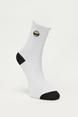 Yüksek Kesim Beyaz Tekli Çorap - Black-L231666001