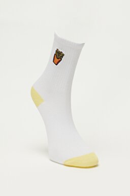 Yüksek Kesim Beyaz Tekli Çorap - Yellow-L231666200