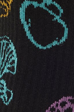Yüksek Kesim Desenli Siyah Tekli Çorap - Black-L231683001 (görsel 2)
