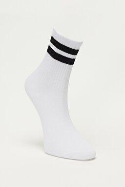 Yüksek Kesim Siyah Şeritli Tekli Çorap - Black-L231684001