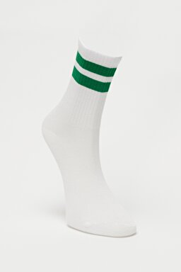 Yüksek Kesim Yeşil Şeritli Tekli Çorap - Green-L231684300