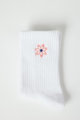 Yüksek Kesim Beyaz Tekli Çorap - Pink-L231685611