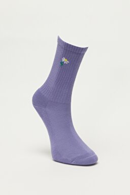 Yüksek Kesim Mor Tekli Çorap - Purple-L231708499