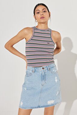 Slim Fit Dar Kesim Bisiklet Yaka Kısa Kollu Renkli Esnek Tişört - Multi-L231753900