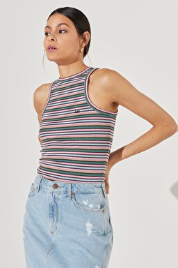 Slim Fit Dar Kesim Bisiklet Yaka Kısa Kollu Renkli Esnek Tişört - Multi-L231753900 (görsel 2)