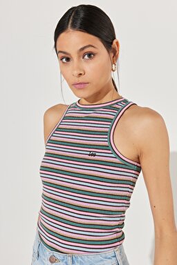 Slim Fit Dar Kesim Bisiklet Yaka Kısa Kollu Renkli Esnek Tişört - Multi-L231753900 (görsel 3)