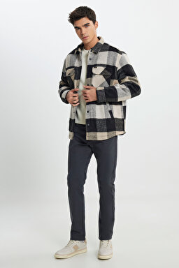 Loose Fit Rahat Kesim Siyah Krem Ekose Kaşe Ceket - Multi-L232067900 (görsel 3)