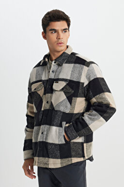 Loose Fit Rahat Kesim Siyah Krem Ekose Kaşe Ceket - Multi-L232067900 (görsel 4)