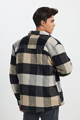 Loose Fit Rahat Kesim Siyah Krem Ekose Kaşe Ceket - Multi-L232067900 (görsel 6)