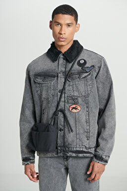 Trucker Regular Fit %100 Pamuk Sherpa Yaka Siyah Jean Kot Ceket - Black-L232088001