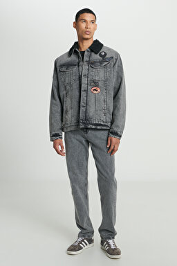 Trucker Regular Fit %100 Pamuk Sherpa Yaka Siyah Jean Kot Ceket - Black-L232088001 (görsel 3)