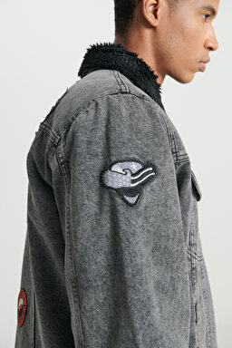 Trucker Regular Fit %100 Pamuk Sherpa Yaka Siyah Jean Kot Ceket - Black-L232088001 (görsel 6)