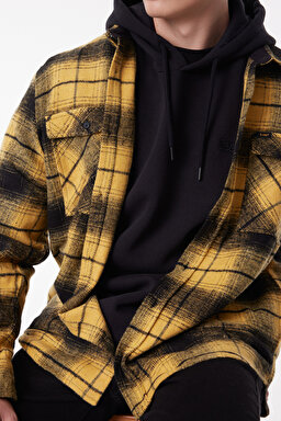 Loose Fit Rahat Kesim Ekose Hardal Siyah Şardonlu Uzun Kollu Gömlek - Mustard-L232162210 (görsel 5)