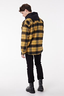 Loose Fit Rahat Kesim Ekose Hardal Siyah Şardonlu Uzun Kollu Gömlek - Mustard-L232162210 (görsel 7)