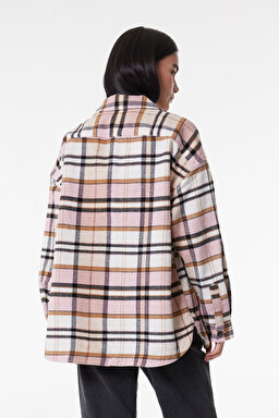 Oversize Fit Geniş Kesim Ekose Krem Pembe Şardonlu Uzun Kollu Gömlek - Multi-L232179900 (görsel 5)