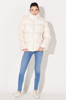Loose Fit Rahat Kesim Dik Yaka Sherpa Detaylı Bej Mont - Beige-L232194614 (görsel 7)