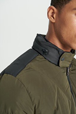 Regular Fit Normal Kesim Kapüşonlu Tam Fermuarlı Haki Mont - Khaki-L232199801 (görsel 6)