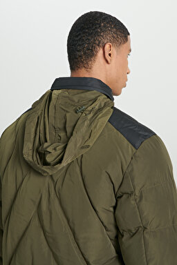 Regular Fit Normal Kesim Kapüşonlu Tam Fermuarlı Haki Mont - Khaki-L232199801 (görsel 7)