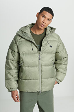 Regular Fit Normal Kesim Kapüşonlu Açık Yeşil Şişme Mont - Light Green-L232213299 (görsel 4)