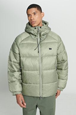 Regular Fit Normal Kesim Kapüşonlu Açık Yeşil Şişme Mont - Light Green-L232213299 (görsel 5)