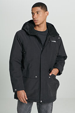 Regular Fit Normal Kesim Kapüşonlu Siyah Parka Ceket - Black-L232220001 (görsel 2)