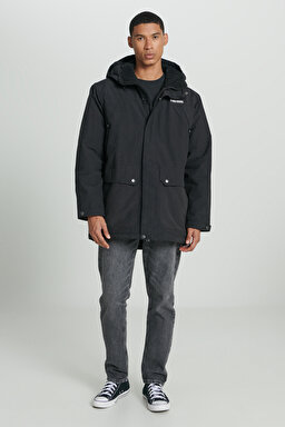 Regular Fit Normal Kesim Kapüşonlu Siyah Parka Ceket - Black-L232220001 (görsel 4)