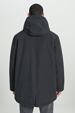 Regular Fit Normal Kesim Kapüşonlu Siyah Parka Ceket - Black-L232220001 (görsel 7)