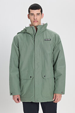 Regular Fit Normal Kesim Kapüşonlu Açık Yeşil Parka Ceket - Light Green-L232220299 (görsel 6)