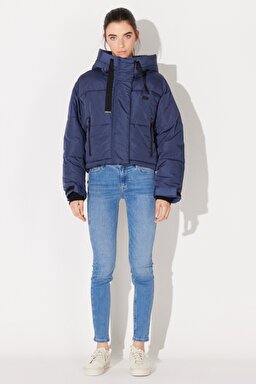 Regular Fit Normal Kesim Kapüşonlu Dik Yaka Lacivert Şişme Mont - Blue-L232233400 (görsel 5)
