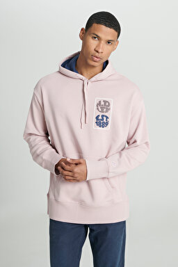 Loose Fit Rahat Kesim Kapüşonlu İçi Polarlı Sırt Baskılı Lila Sweatshirt - Lilac-L232272505 (görsel 4)