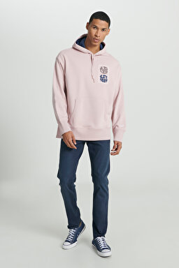 Loose Fit Rahat Kesim Kapüşonlu İçi Polarlı Sırt Baskılı Lila Sweatshirt - Lilac-L232272505 (görsel 5)