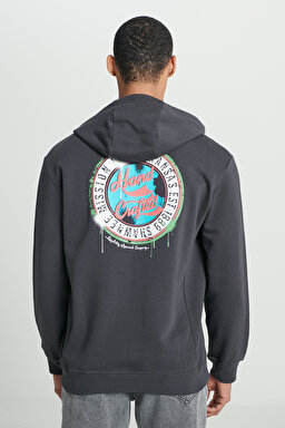 Regular Fit Normal Kesim Kapüşonlu İçi Polarlı Sırt Baskılı Antrasit Sweatshirt - Anthracite-L232273003 (görsel 2)