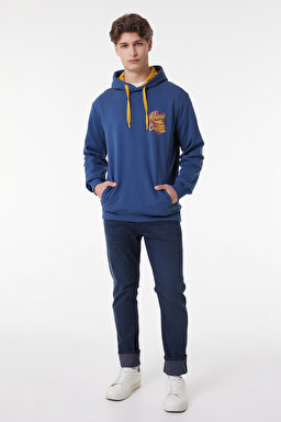 Regular Fit Normal Kesim Kapüşonlu Şardonlu İndigo Sweatshirt - Blue-L232273400 (görsel 2)