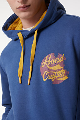 Regular Fit Normal Kesim Kapüşonlu Şardonlu İndigo Sweatshirt - Blue-L232273400 (görsel 3)