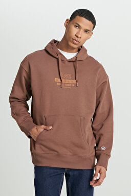Loose Fit Rahat Kesim Kapüşonlu Şardonlu Kahverengi Sweatshirt - Brown-L232274220 (görsel 3)