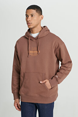 Loose Fit Rahat Kesim Kapüşonlu Şardonlu Kahverengi Sweatshirt - Brown-L232274220 (görsel 4)