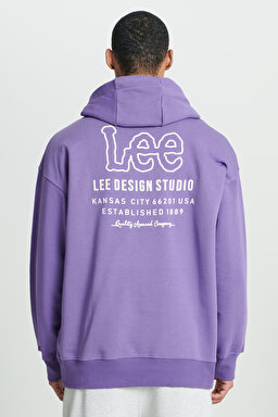 Loose Fit Rahat Kesim Kapüşonlu İçi Polarlı Sırt Baskılı Mor Sweatshirt - Purple-L232274499 (görsel 2)