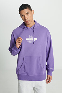 Loose Fit Rahat Kesim Kapüşonlu İçi Polarlı Sırt Baskılı Mor Sweatshirt - Purple-L232274499 (görsel 4)