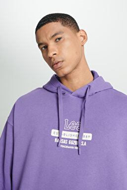 Loose Fit Rahat Kesim Kapüşonlu İçi Polarlı Sırt Baskılı Mor Sweatshirt - Purple-L232274499 (görsel 6)