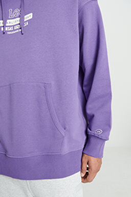 Loose Fit Rahat Kesim Kapüşonlu İçi Polarlı Sırt Baskılı Mor Sweatshirt - Purple-L232274499 (görsel 7)