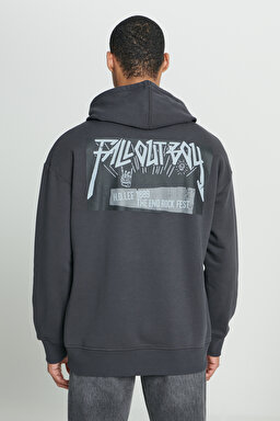 Loose Fit Rahat Kesim Kapüşonlu İçi Polarlı Sırt Baskılı Antrasit Sweatshirt - Anthracite-L232275003 (görsel 2)