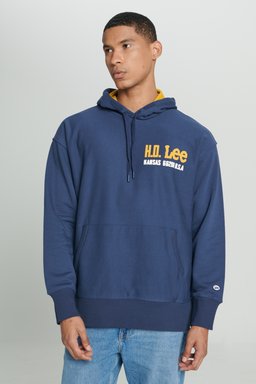 Loose Fit Rahat Kesim Kapüşonlu İçi Polarlı Sırt Baskılı Indigo Sweatshirt - Indigo-L232277315 (görsel 4)