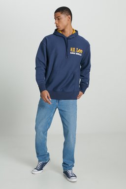 Loose Fit Rahat Kesim Kapüşonlu İçi Polarlı Sırt Baskılı Indigo Sweatshirt - Indigo-L232277315 (görsel 5)