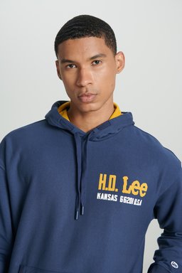 Loose Fit Rahat Kesim Kapüşonlu İçi Polarlı Sırt Baskılı Indigo Sweatshirt - Indigo-L232277315 (görsel 6)
