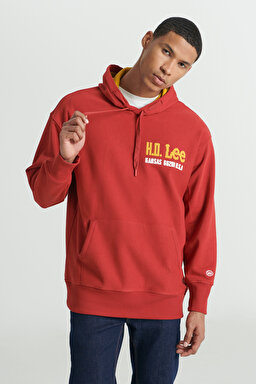 Loose Fit Rahat Kesim Kapüşonlu Şardonlu Kırmızı Sweatshirt - Red-L232277600 (görsel 3)
