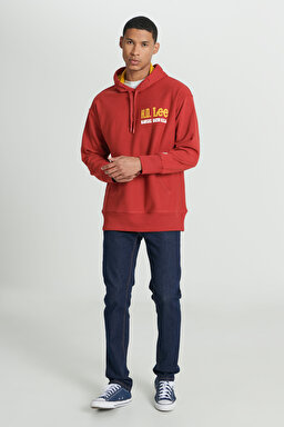 Loose Fit Rahat Kesim Kapüşonlu Şardonlu Kırmızı Sweatshirt - Red-L232277600 (görsel 4)