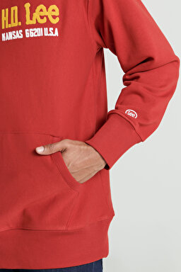 Loose Fit Rahat Kesim Kapüşonlu Şardonlu Kırmızı Sweatshirt - Red-L232277600 (görsel 6)
